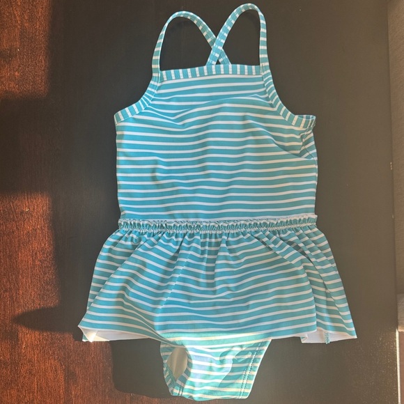 Hanna Andersson Moon and Back Aqua Striped One Piece Swimsuit - Picture 1 of 5